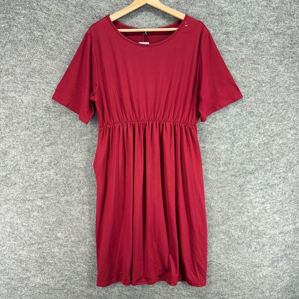 New Allegrace Dress Women 1X Plus Red Sheath Midi Short Sleeve Rayon Casual - Picture 1 of 9